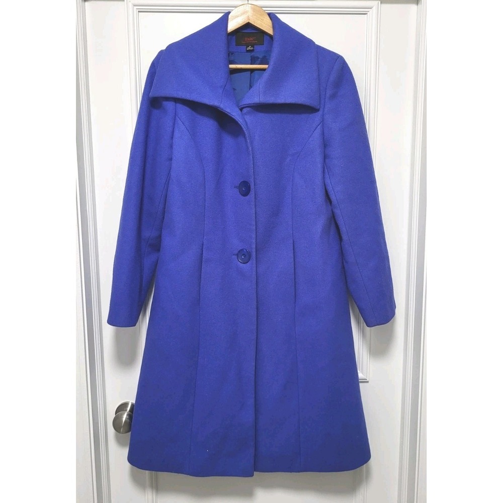 MAC Mackintosh New England Royal Blue Wool Long Dress Coat Sz 10 Defect